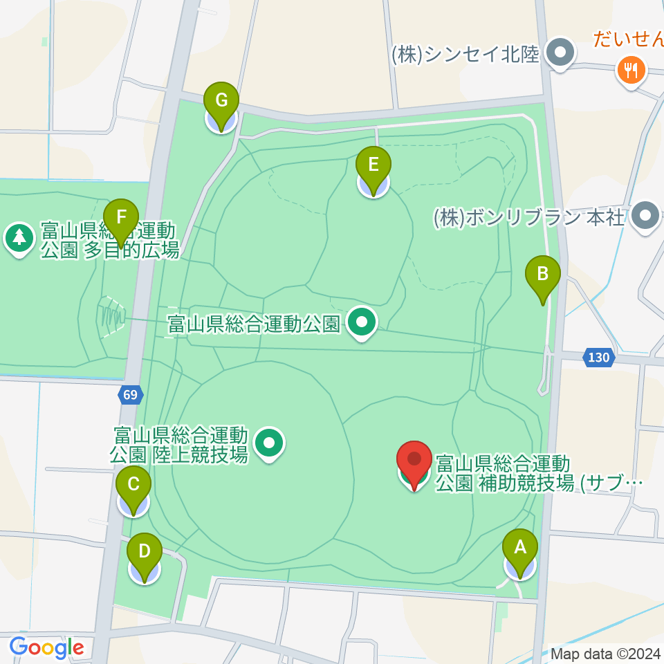 富山県総合運動公園補助競技場周辺の駐車場・コインパーキング一覧地図