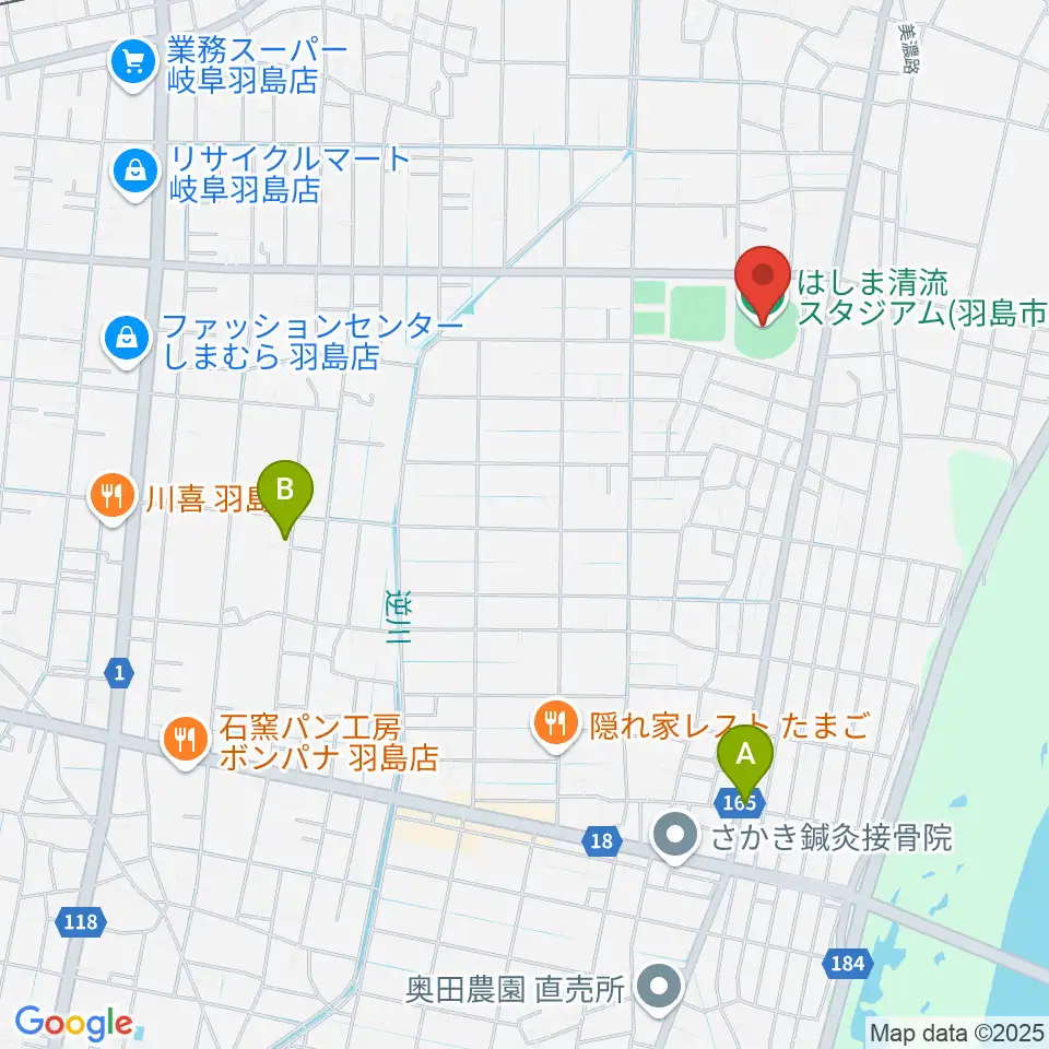 はしま清流スタジアム周辺の駐車場・コインパーキング一覧地図