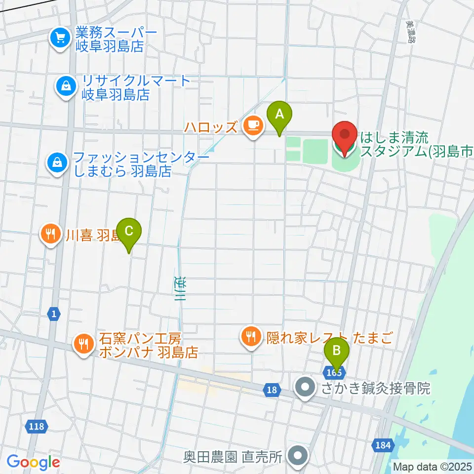 はしま清流スタジアム周辺の駐車場・コインパーキング一覧地図
