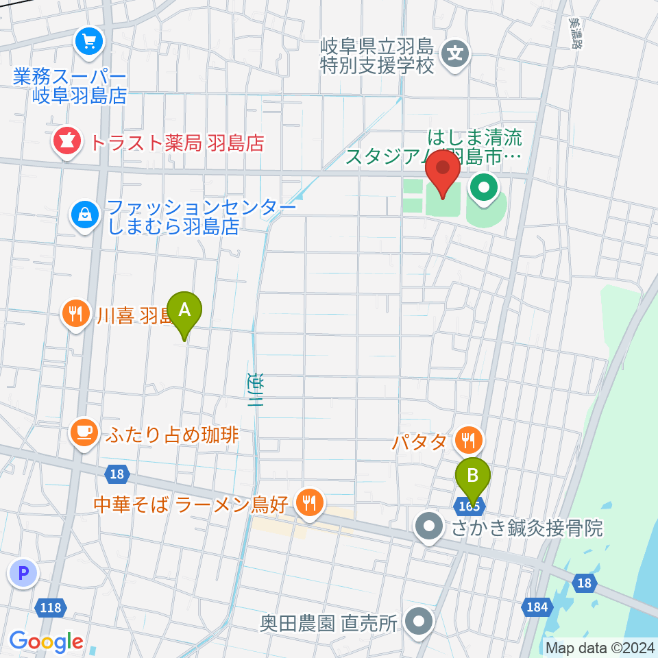 羽島市運動公園多目的広場周辺の駐車場・コインパーキング一覧地図