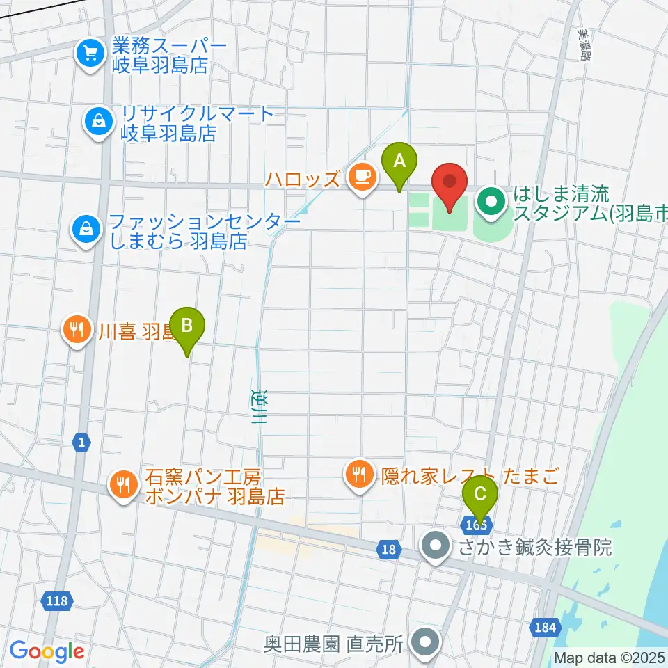 羽島市運動公園多目的広場周辺の駐車場・コインパーキング一覧地図
