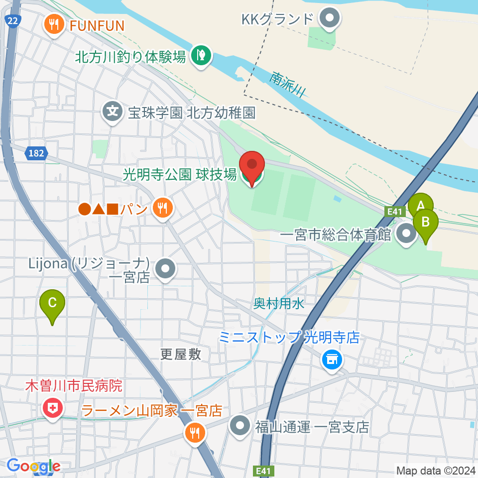 光明寺公園球技場周辺の駐車場・コインパーキング一覧地図