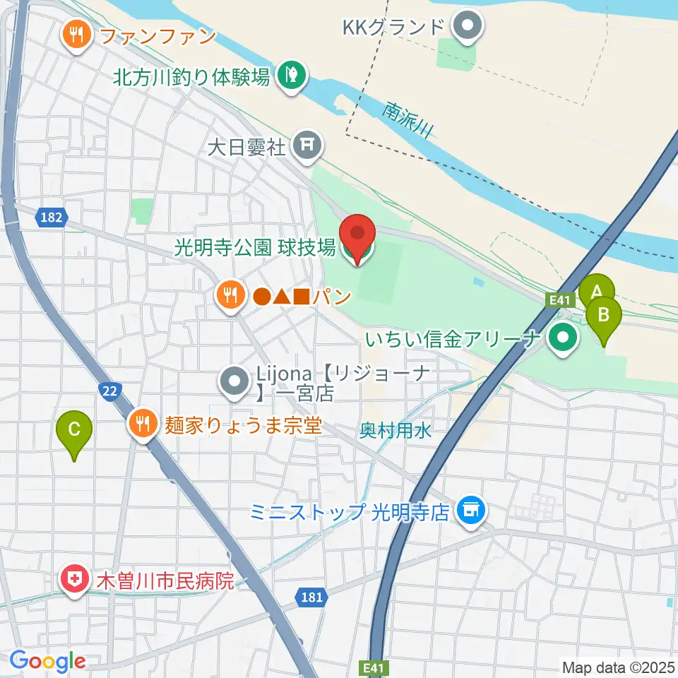 光明寺公園球技場周辺の駐車場・コインパーキング一覧地図