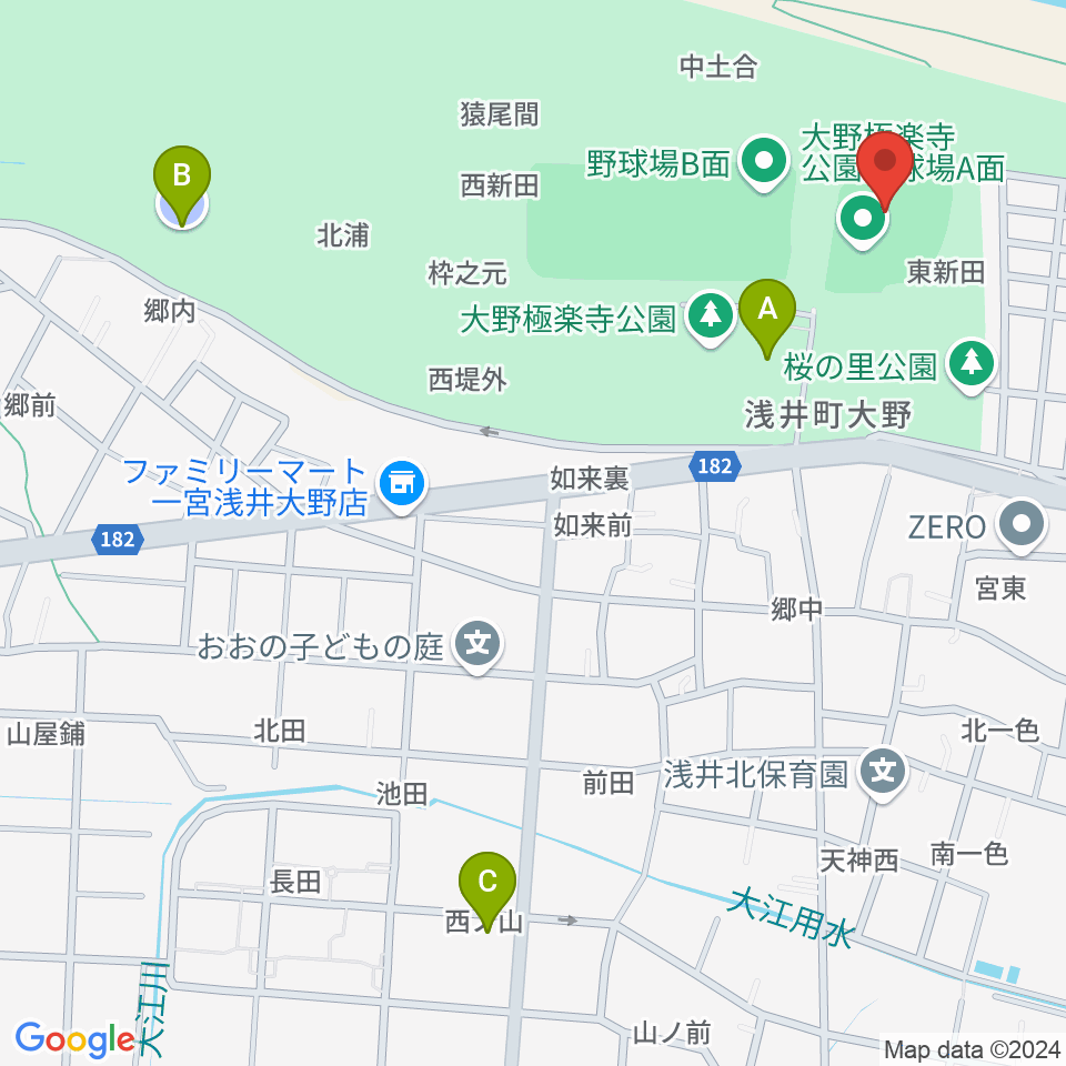 大野極楽寺公園野球場周辺の駐車場・コインパーキング一覧地図