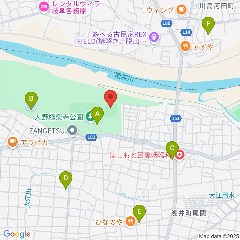 大野極楽寺公園野球場周辺の駐車場・コインパーキング一覧地図