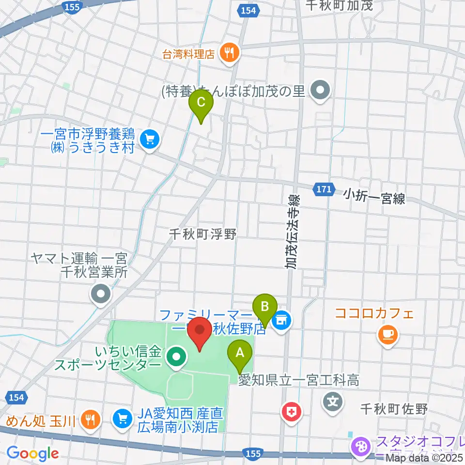 いちい信金スポーツセンター陸上競技場周辺の駐車場・コインパーキング一覧地図