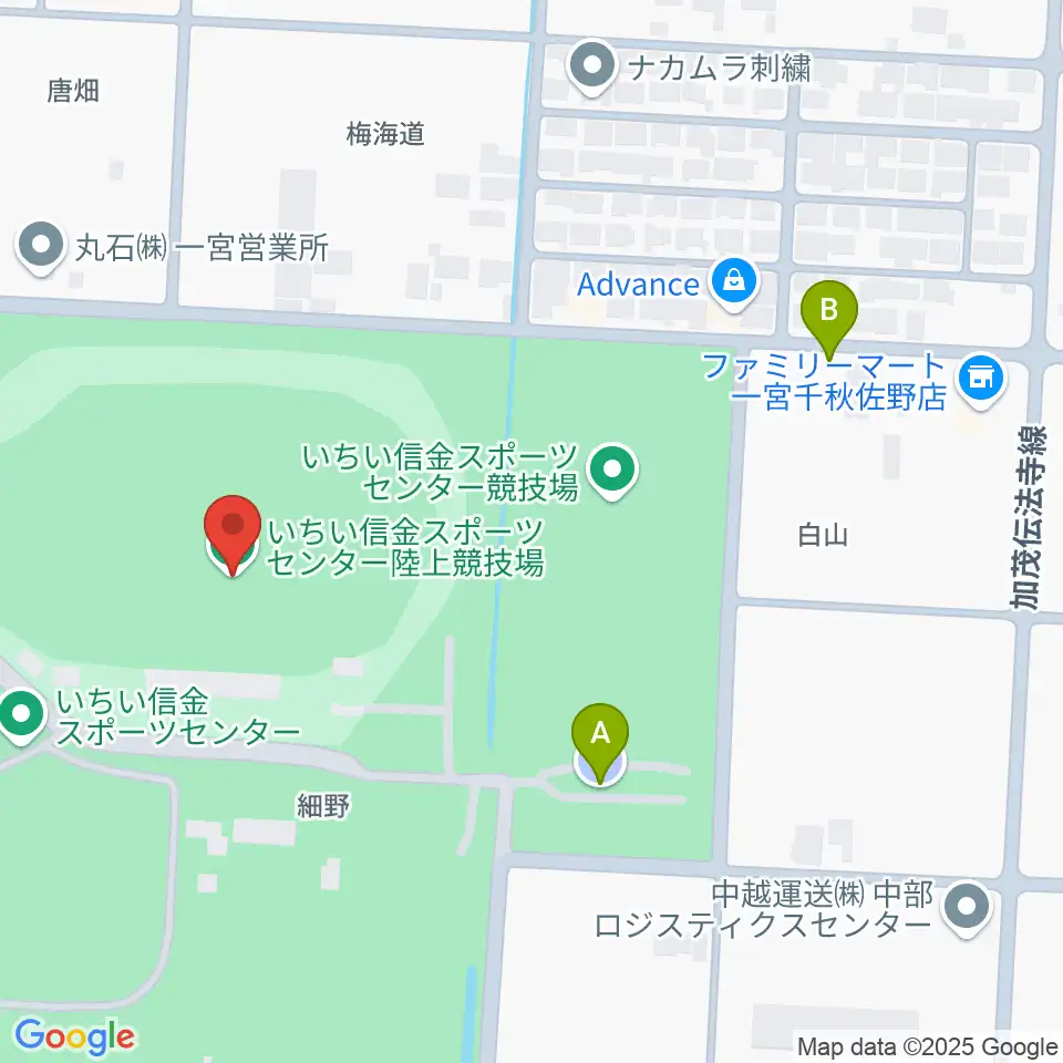 いちい信金スポーツセンター陸上競技場周辺の駐車場・コインパーキング一覧地図