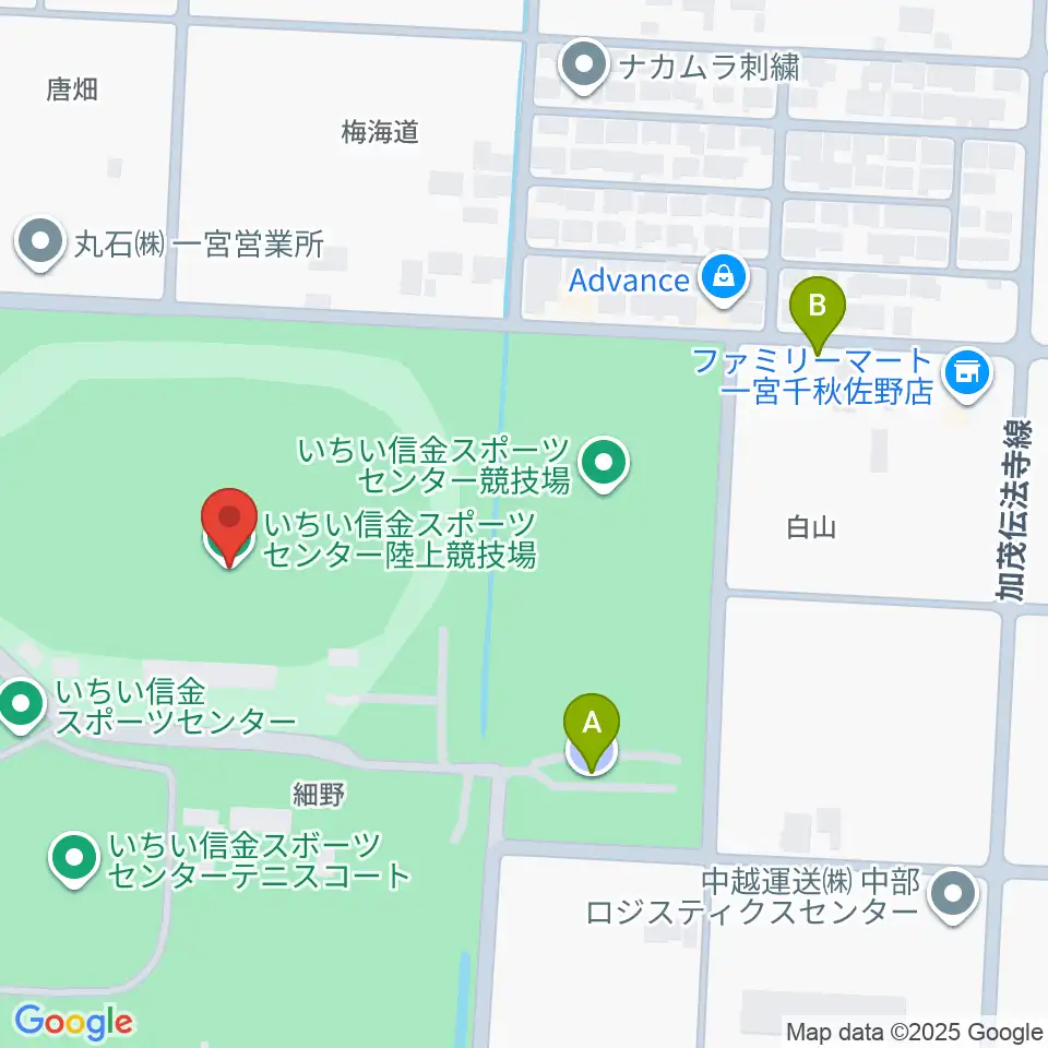 いちい信金スポーツセンター陸上競技場周辺の駐車場・コインパーキング一覧地図