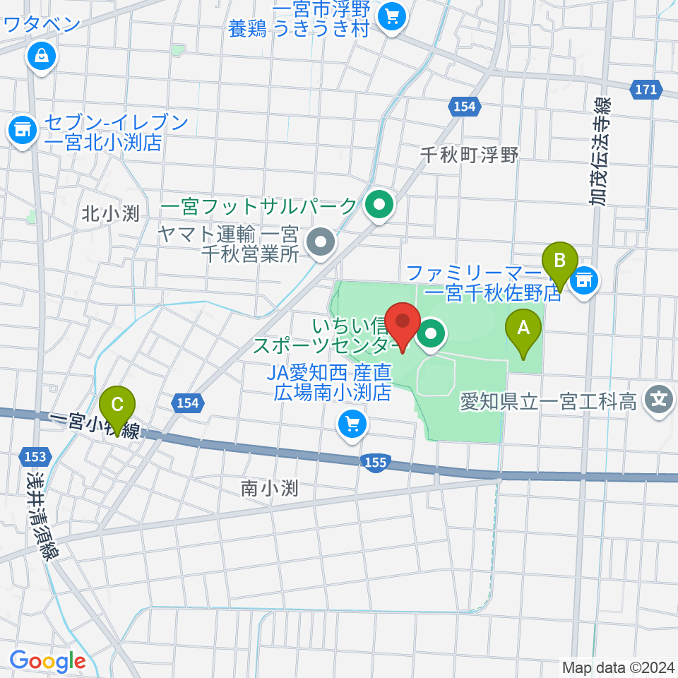 いちい信金スポーツセンターサッカー場周辺の駐車場・コインパーキング一覧地図