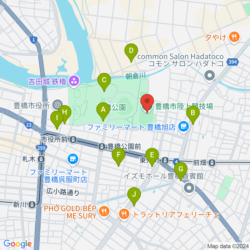 豊橋市陸上競技場周辺の駐車場・コインパーキング一覧地図