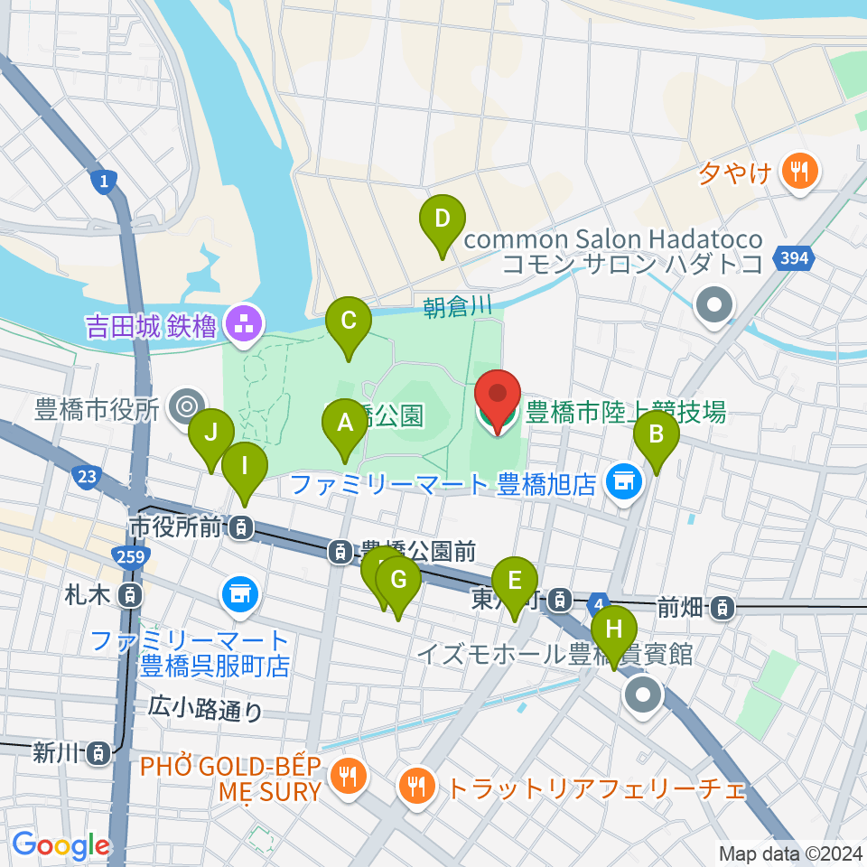 豊橋市陸上競技場周辺の駐車場・コインパーキング一覧地図