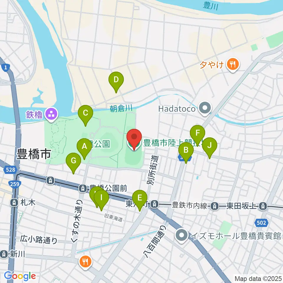 豊橋市陸上競技場周辺の駐車場・コインパーキング一覧地図