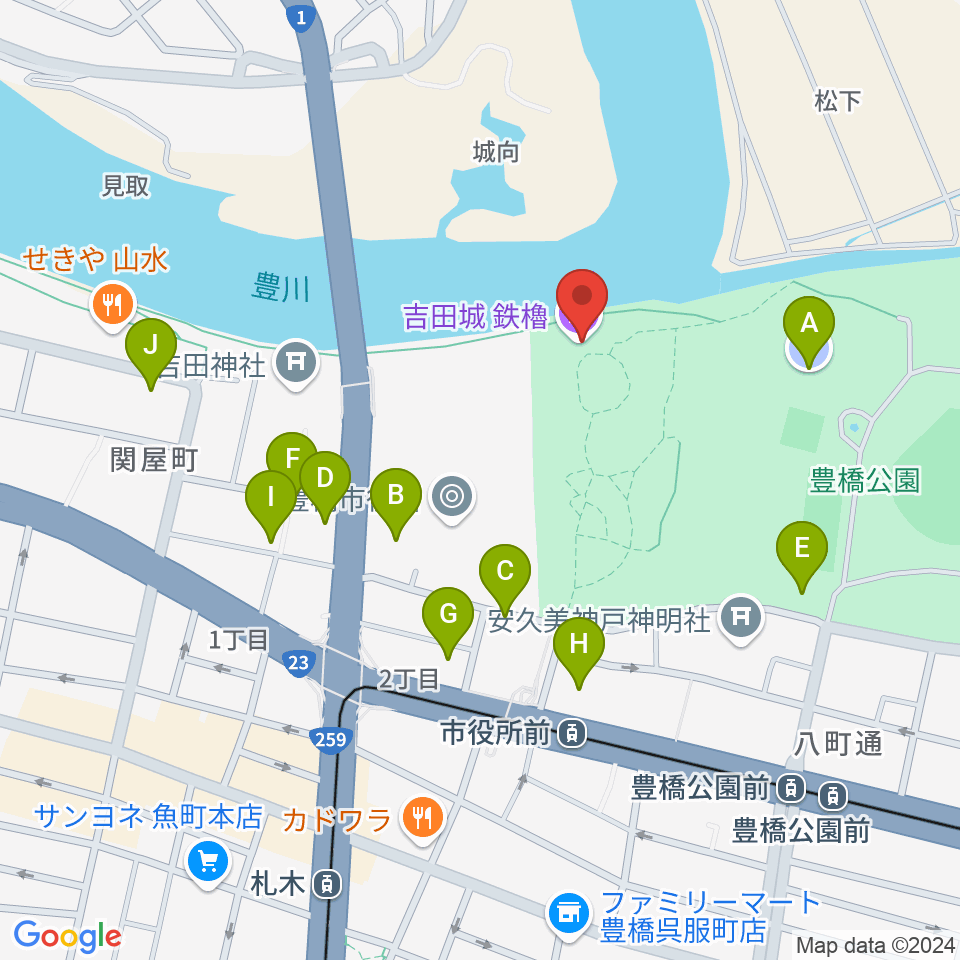 吉田城鉄櫓資料館周辺の駐車場・コインパーキング一覧地図