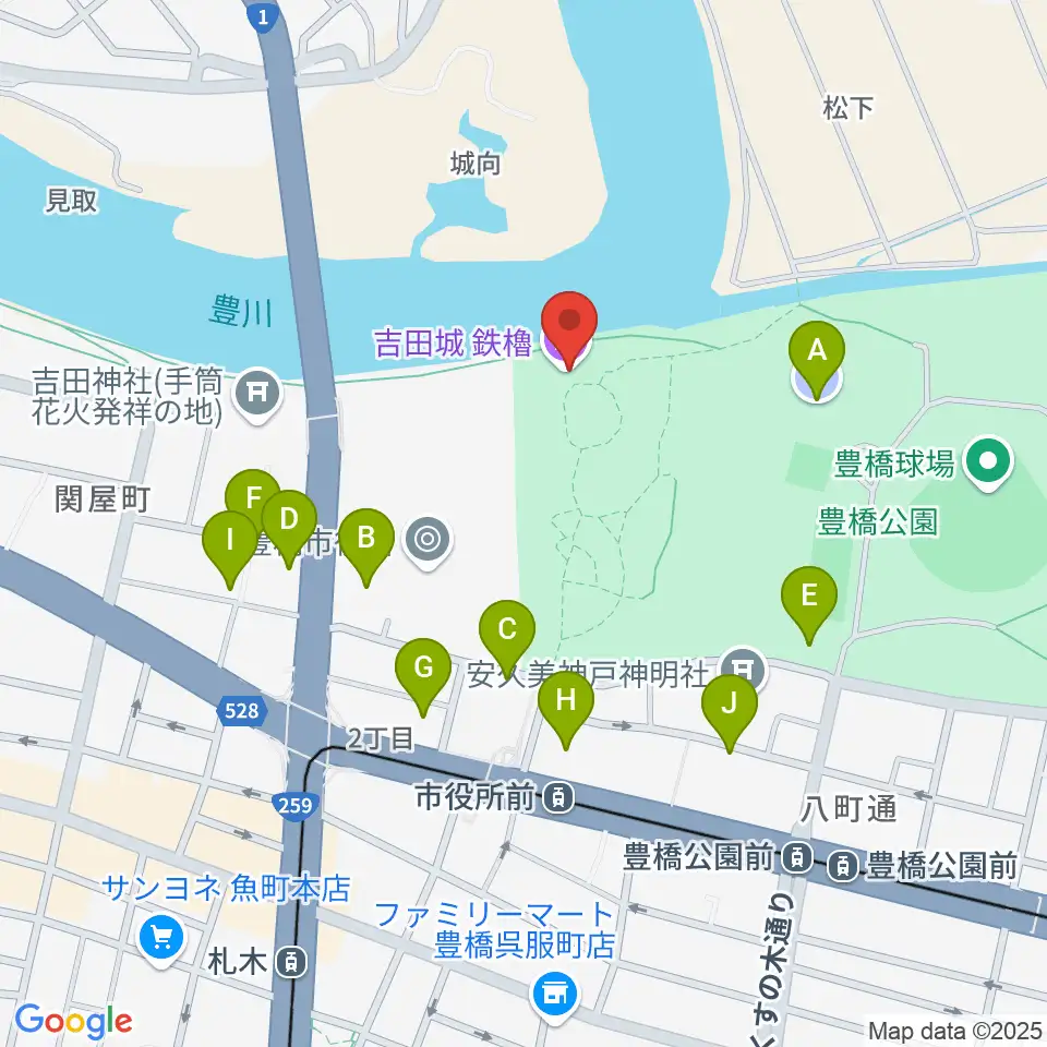 吉田城鉄櫓資料館周辺の駐車場・コインパーキング一覧地図