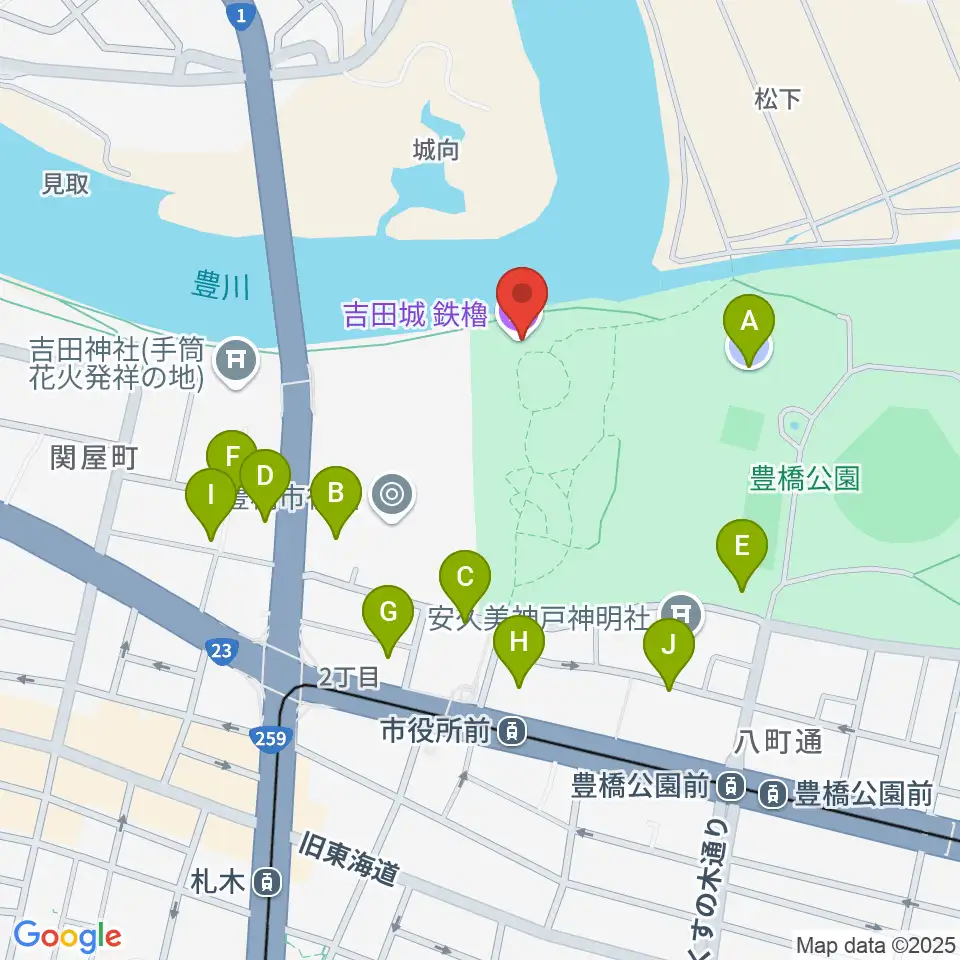 吉田城鉄櫓資料館周辺の駐車場・コインパーキング一覧地図