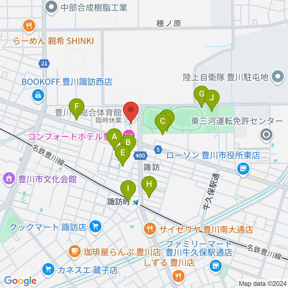 豊川市総合体育館周辺の駐車場・コインパーキング一覧地図