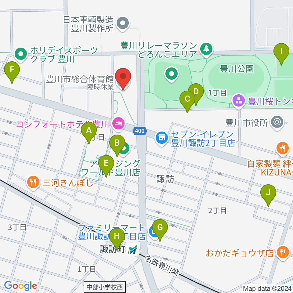 豊川市総合体育館周辺の駐車場・コインパーキング一覧地図