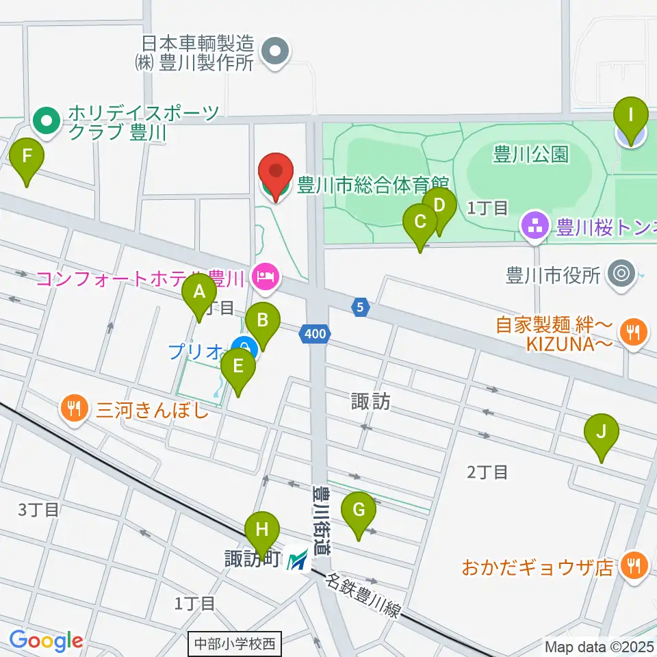 豊川市総合体育館周辺の駐車場・コインパーキング一覧地図