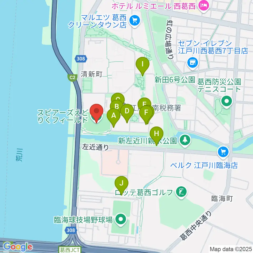スピアーズえどりくフィールド周辺の駐車場・コインパーキング一覧地図