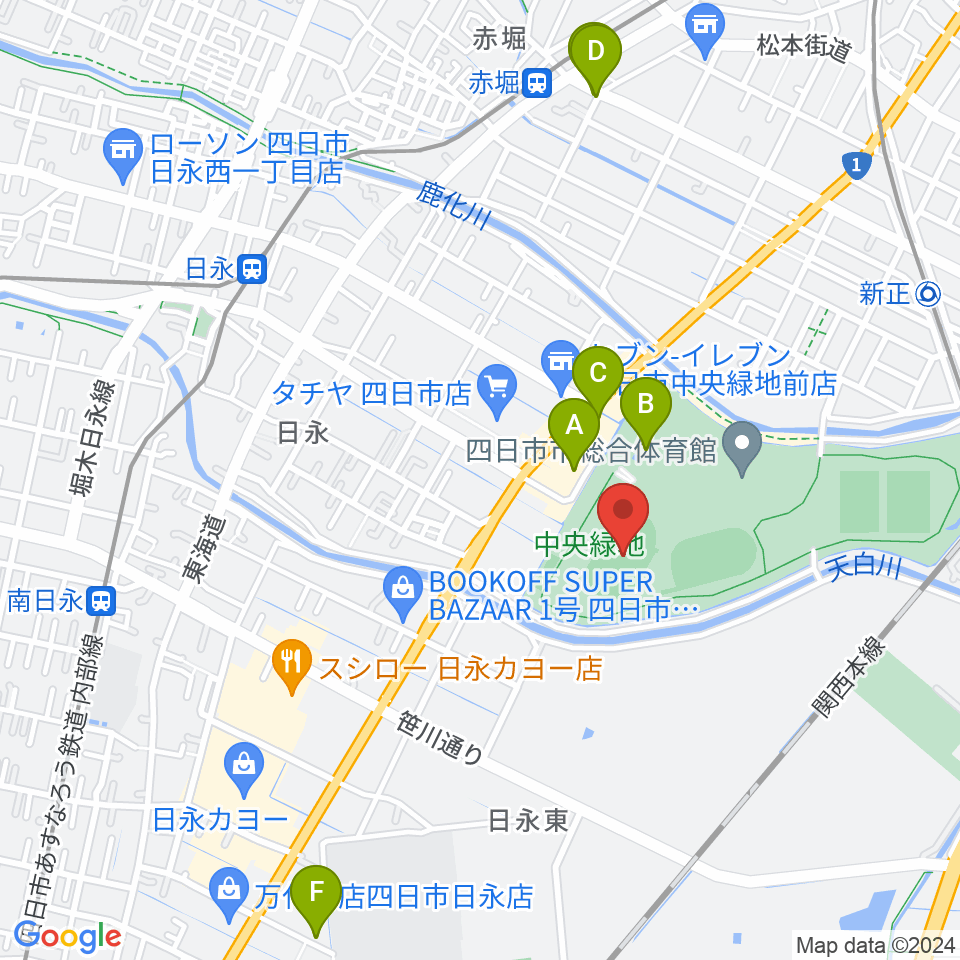 四日市市中央陸上競技場周辺の駐車場・コインパーキング一覧地図