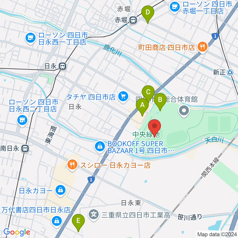 四日市市中央陸上競技場周辺の駐車場・コインパーキング一覧地図