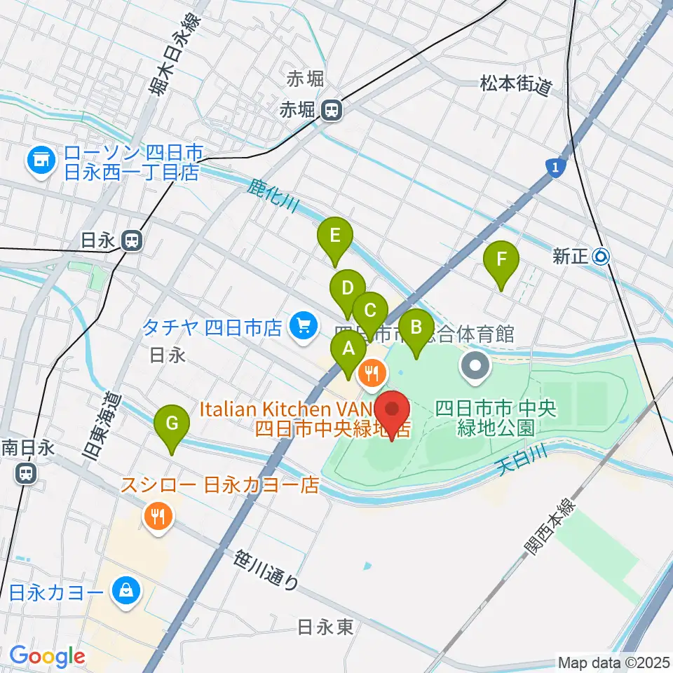 四日市市中央陸上競技場周辺の駐車場・コインパーキング一覧地図