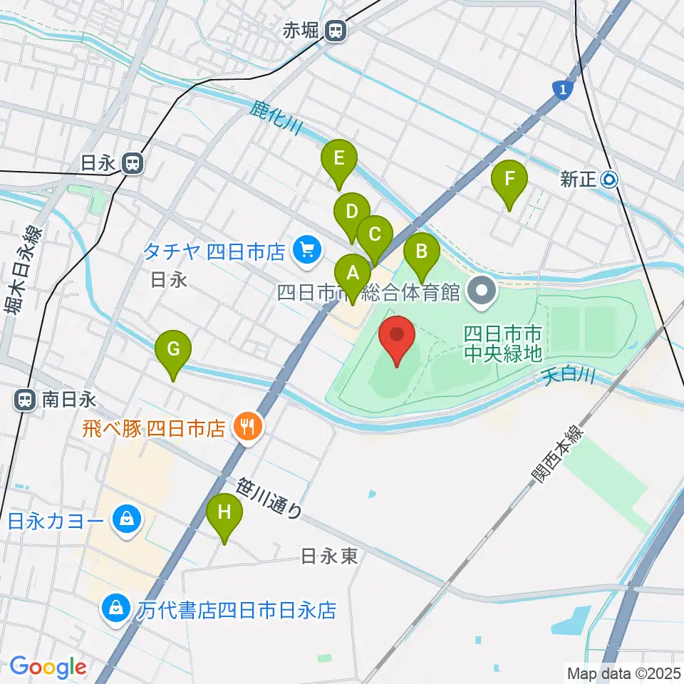 四日市市中央陸上競技場周辺の駐車場・コインパーキング一覧地図