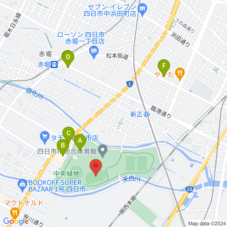 四日市市中央フットボール場Aフィールド周辺の駐車場・コインパーキング一覧地図