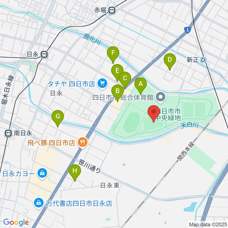 四日市市中央フットボール場Aフィールド周辺の駐車場・コインパーキング一覧地図