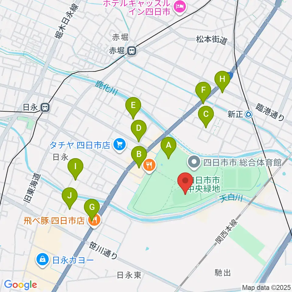 四日市市中央フットボール場Aフィールド周辺の駐車場・コインパーキング一覧地図