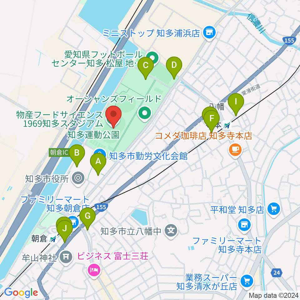 物産フードサイエンス1969知多スタジアム周辺の駐車場・コインパーキング一覧地図