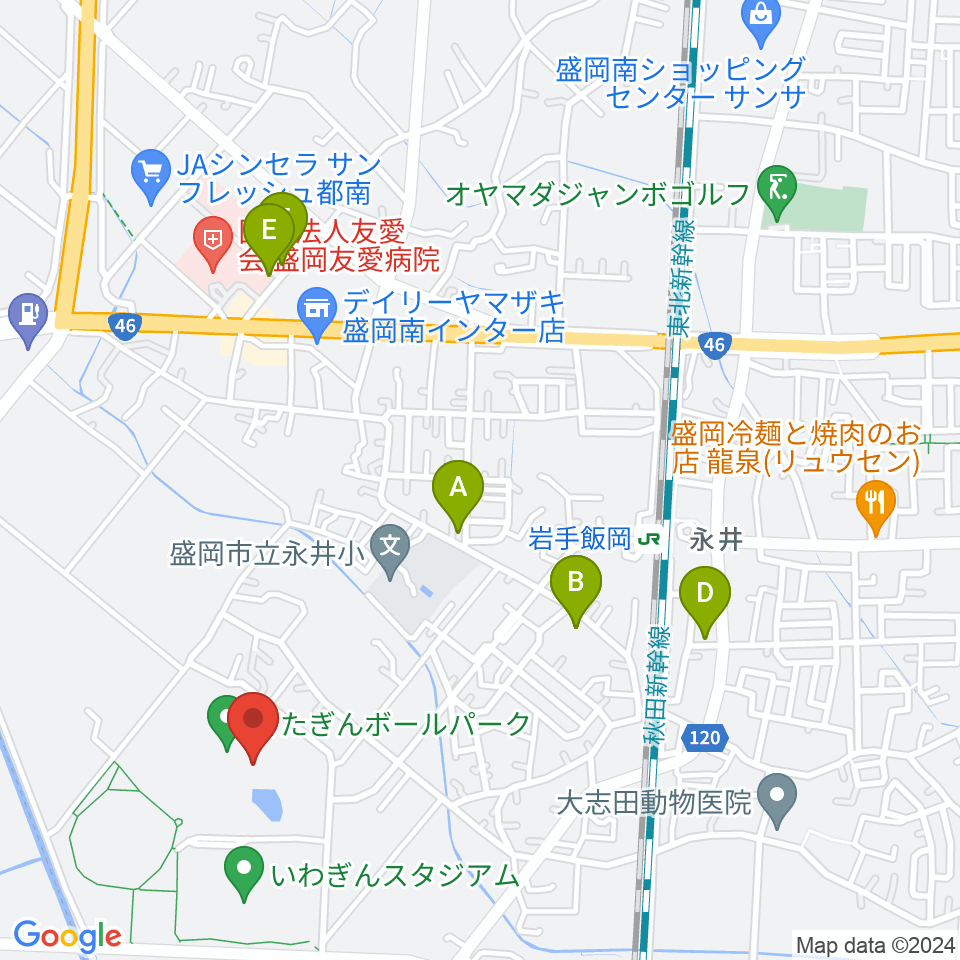 きたぎんボールパーク周辺の駐車場・コインパーキング一覧地図