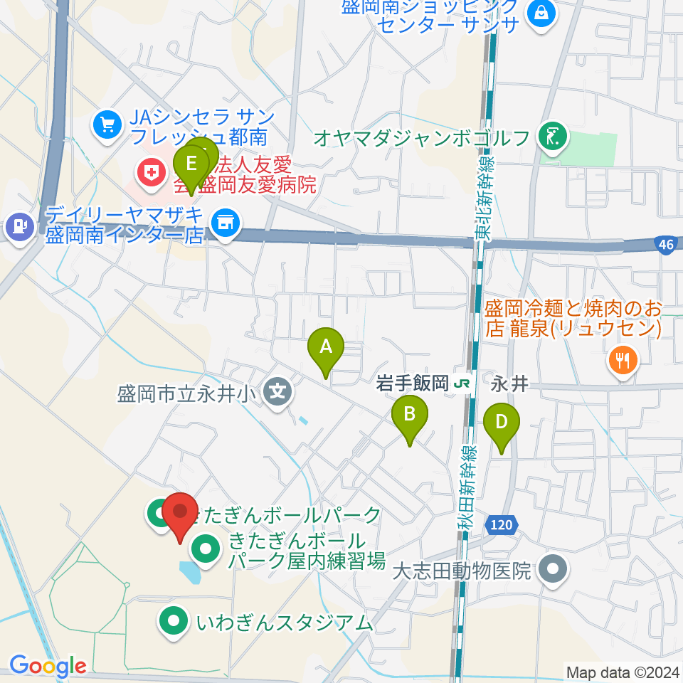 きたぎんボールパーク周辺の駐車場・コインパーキング一覧地図