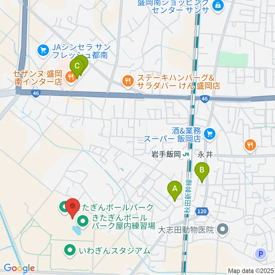 きたぎんボールパーク周辺の駐車場・コインパーキング一覧地図