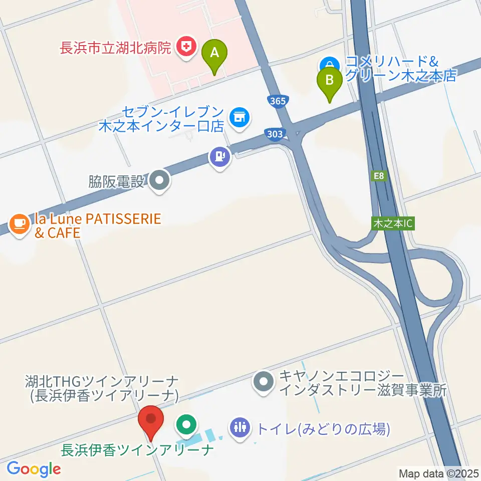 長浜伊香ツインアリーナ周辺の駐車場・コインパーキング一覧地図