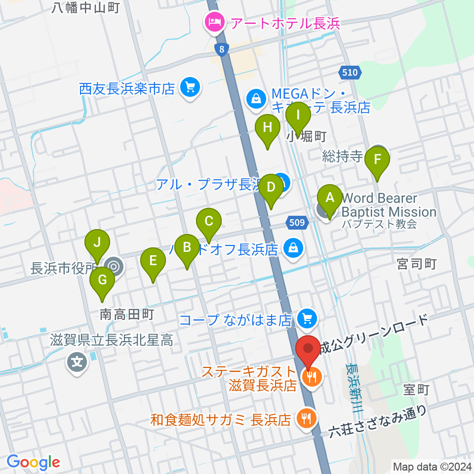 長浜市民体育館周辺の駐車場・コインパーキング一覧地図