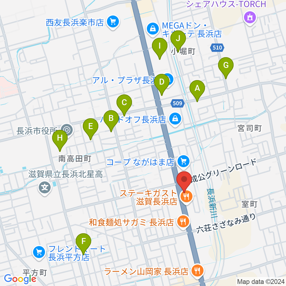 長浜市民体育館周辺の駐車場・コインパーキング一覧地図