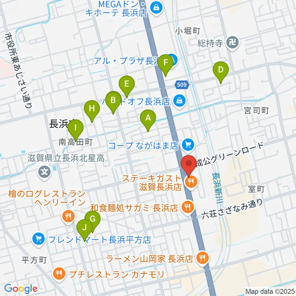 長浜市民体育館周辺の駐車場・コインパーキング一覧地図