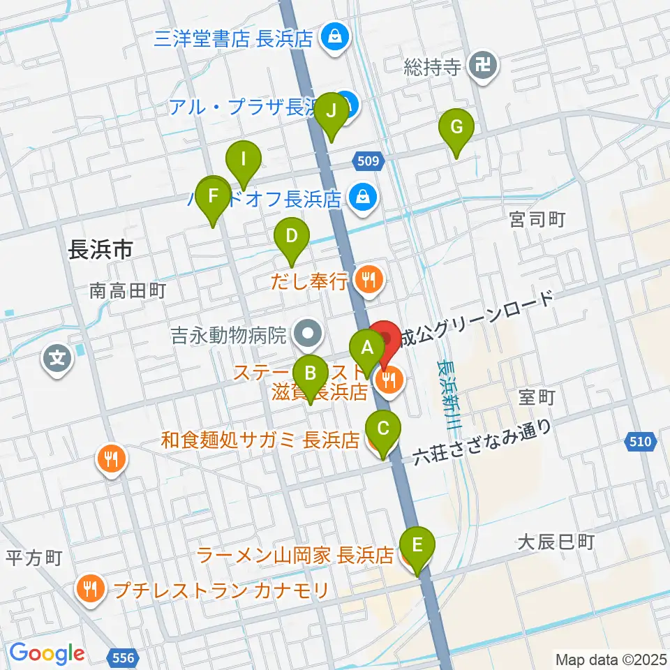 長浜市民体育館周辺の駐車場・コインパーキング一覧地図