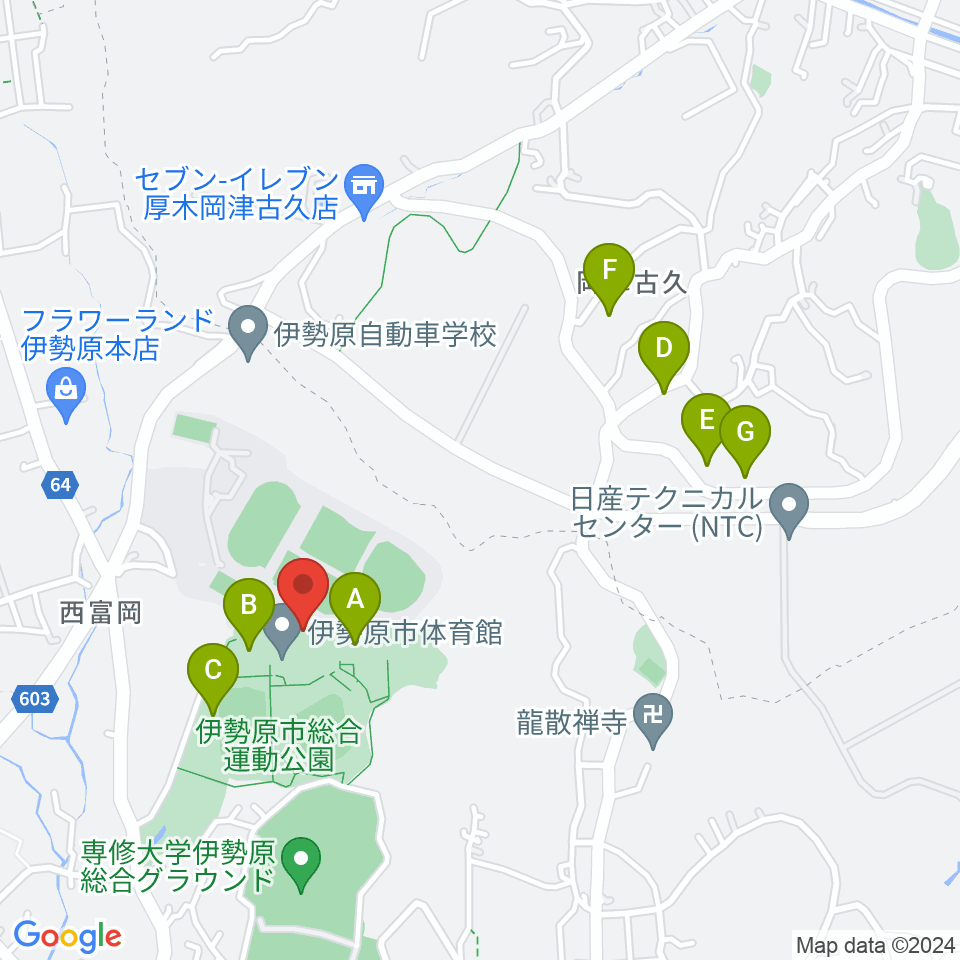 伊勢原市体育館周辺の駐車場・コインパーキング一覧地図