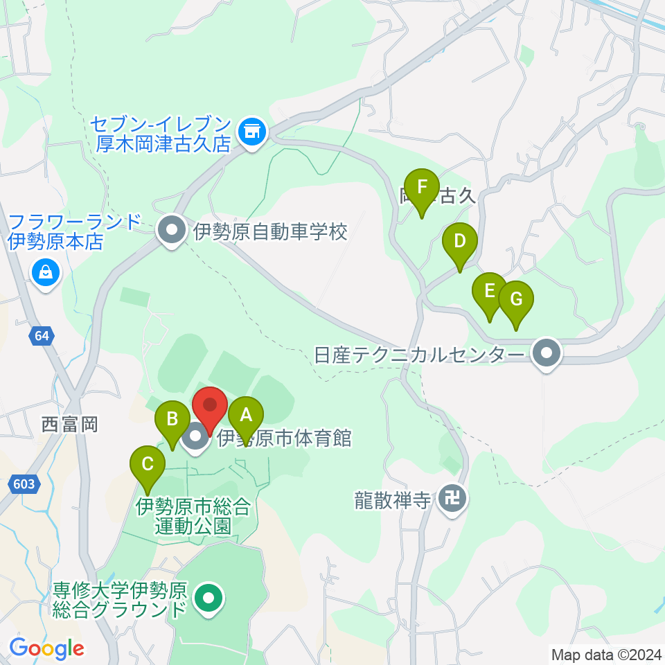 伊勢原市体育館周辺の駐車場・コインパーキング一覧地図