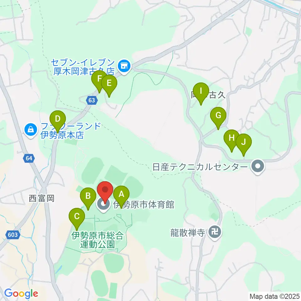 伊勢原市体育館周辺の駐車場・コインパーキング一覧地図