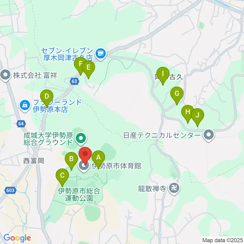 伊勢原市体育館周辺の駐車場・コインパーキング一覧地図