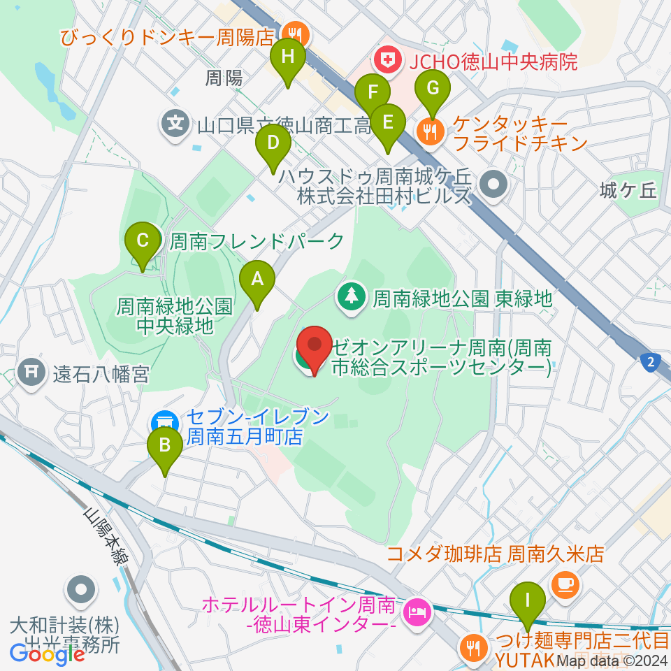 ゼオンアリーナ周南周辺の駐車場・コインパーキング一覧地図