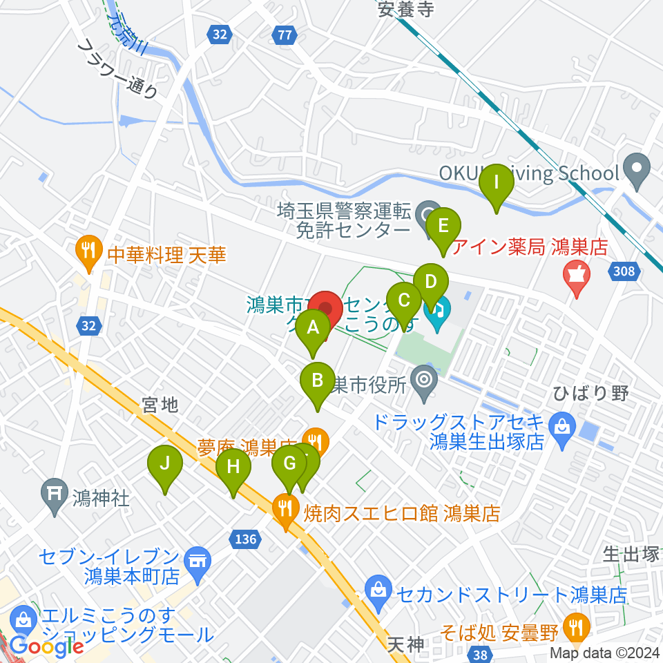 鴻巣市総合体育館周辺の駐車場・コインパーキング一覧地図