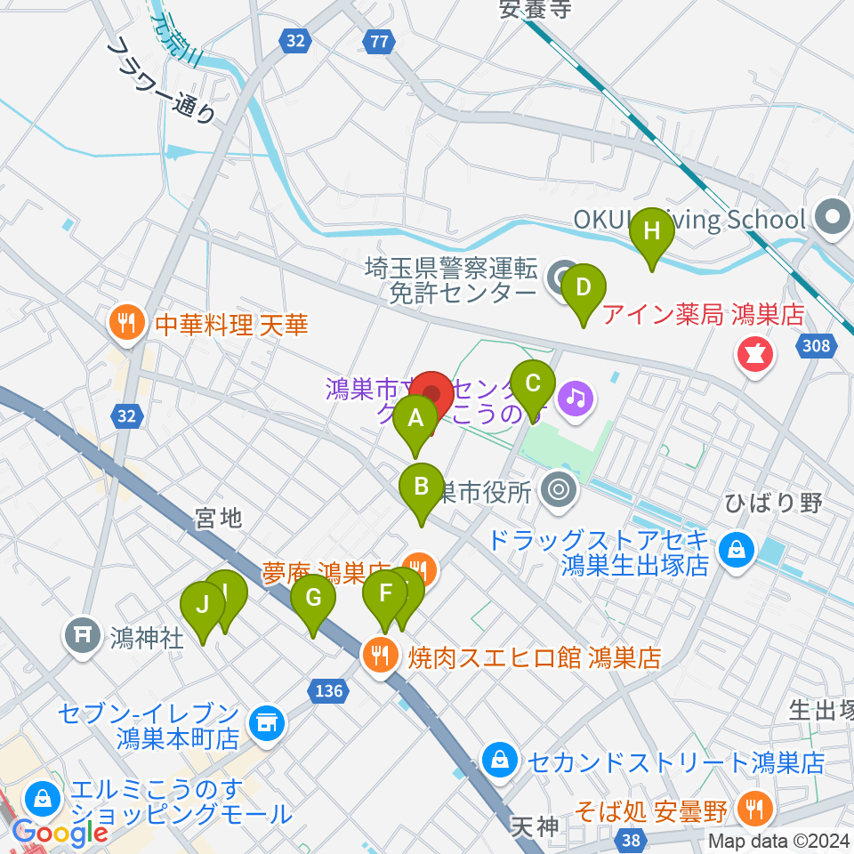 鴻巣市総合体育館周辺の駐車場・コインパーキング一覧地図