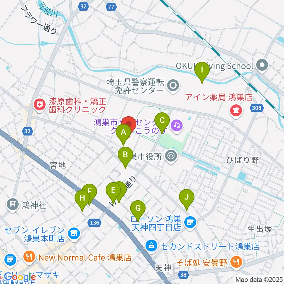 鴻巣市総合体育館周辺の駐車場・コインパーキング一覧地図
