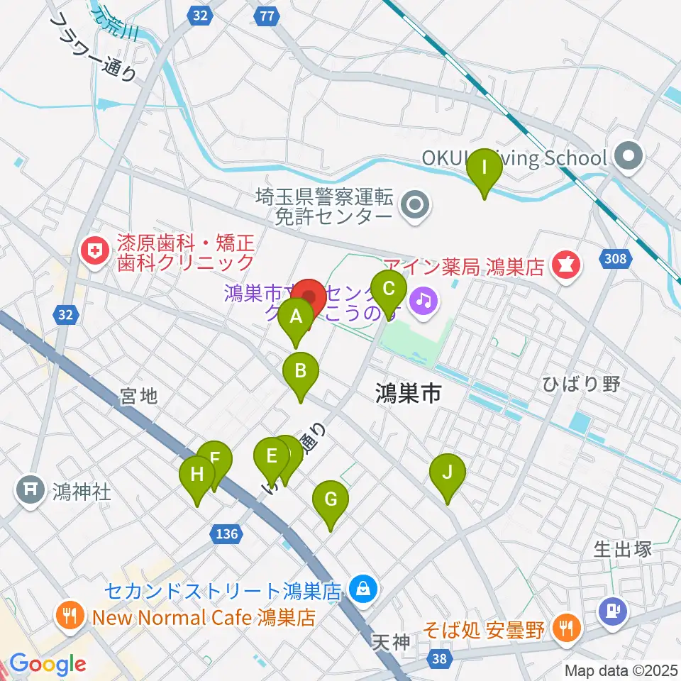 鴻巣市総合体育館周辺の駐車場・コインパーキング一覧地図