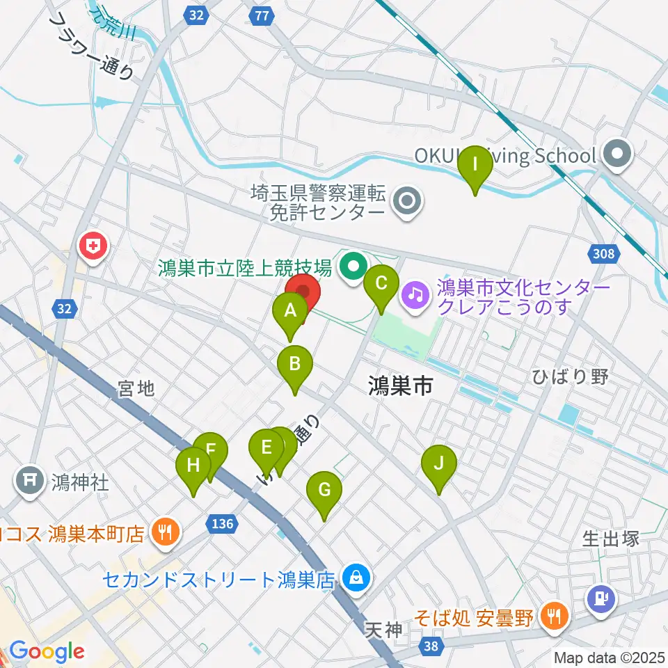 鴻巣市総合体育館周辺の駐車場・コインパーキング一覧地図