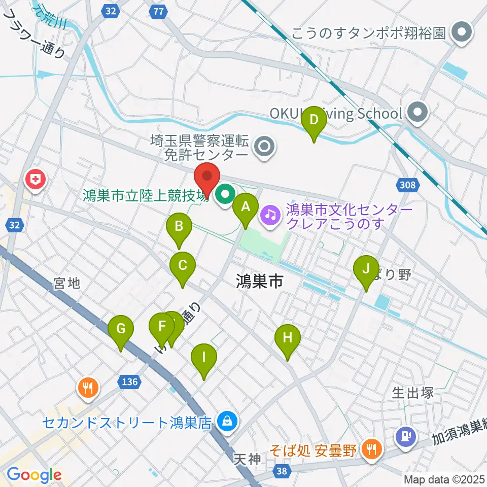 鴻巣市立陸上競技場周辺の駐車場・コインパーキング一覧地図
